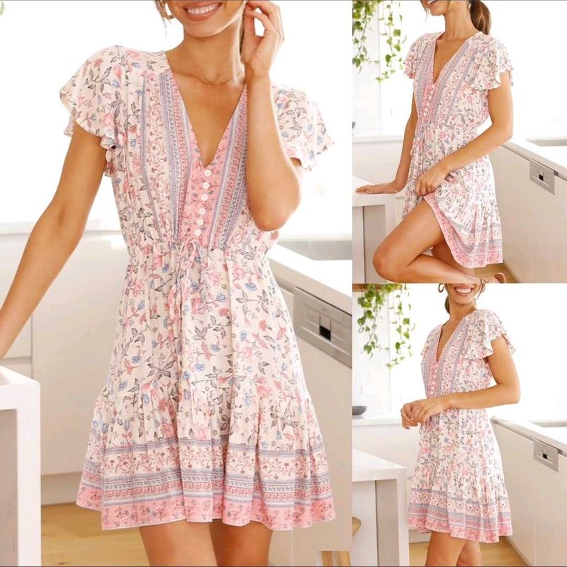 URBANIC Boho Floral Print Flutter Sleeve Dress