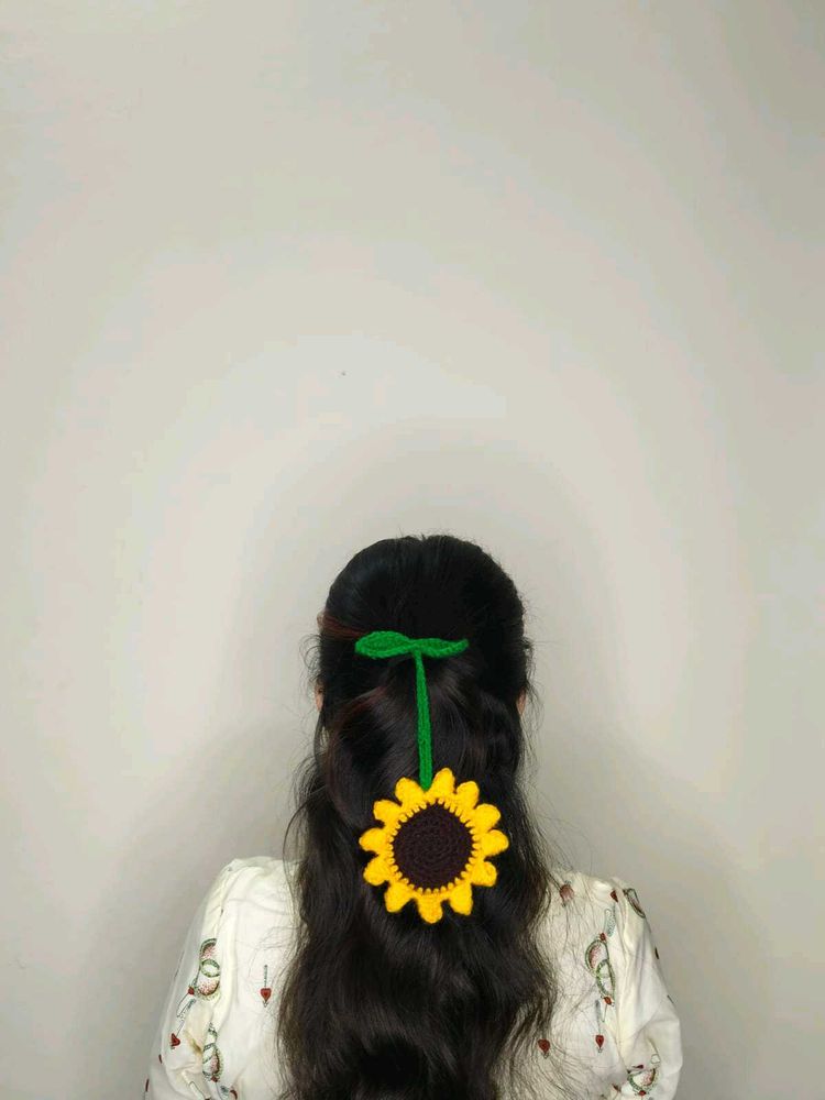 Handmade Crochet Sunflower Hair Clip