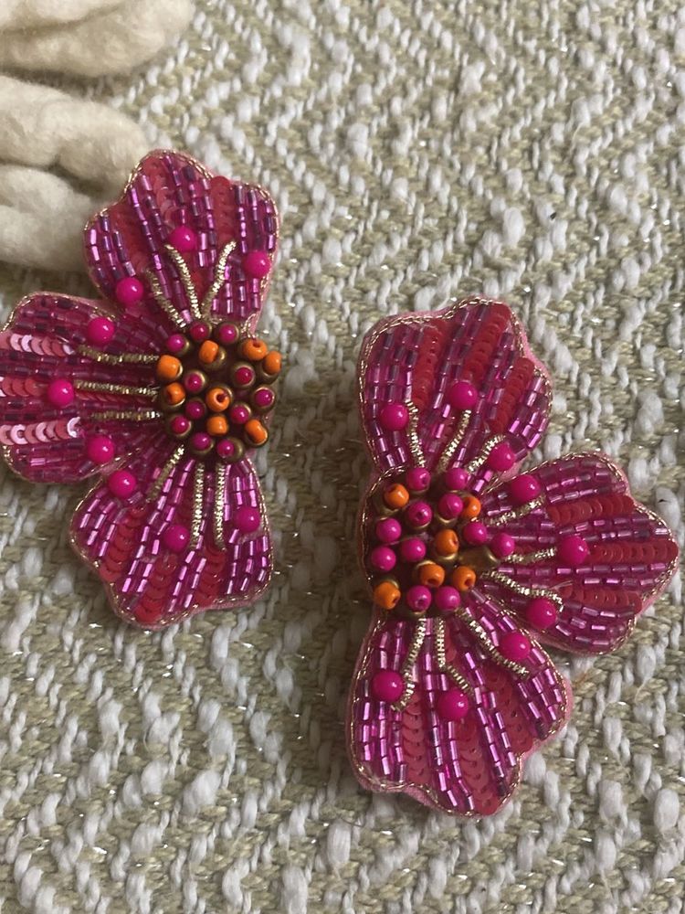 Pink Floral Beaded Earrings