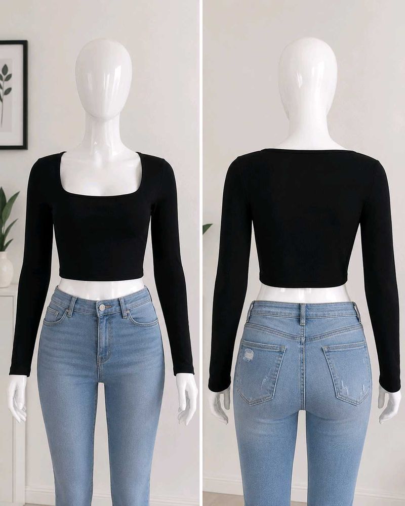 Black Cotton Full Sleeve Crop Top🖤✨
