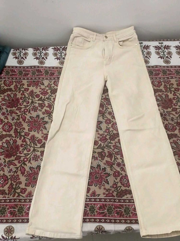 Cream Wide Leg Jeans