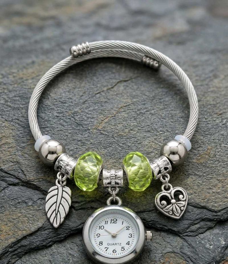 Charm Bangle Watch with Green Beads