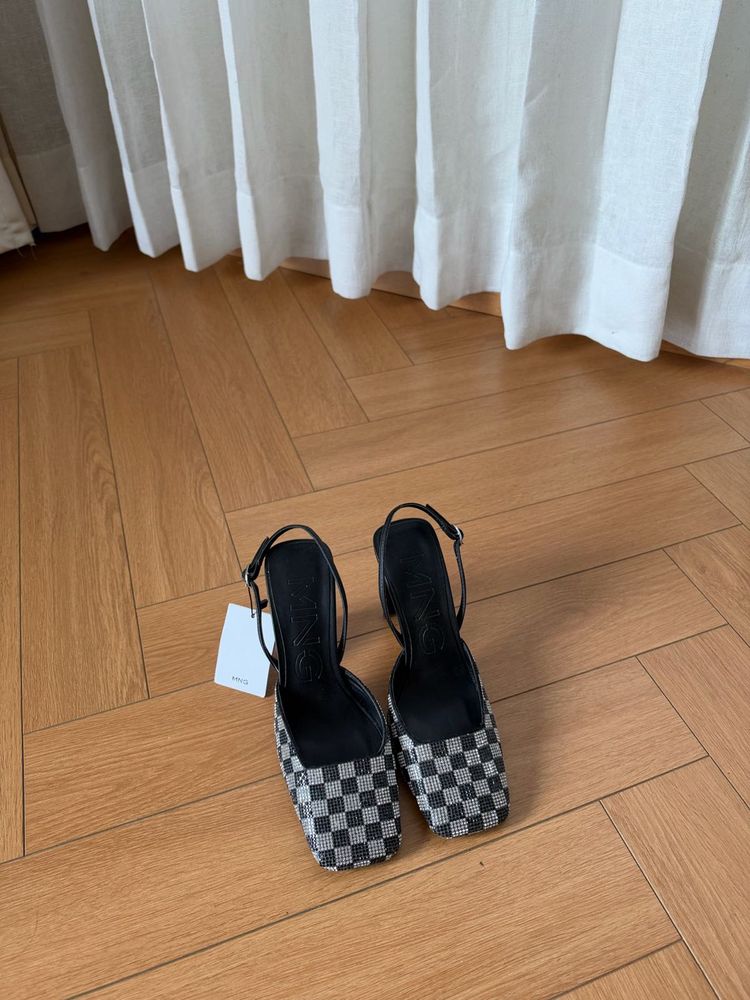 Embellished Sparkly Checkered Slingback Heels