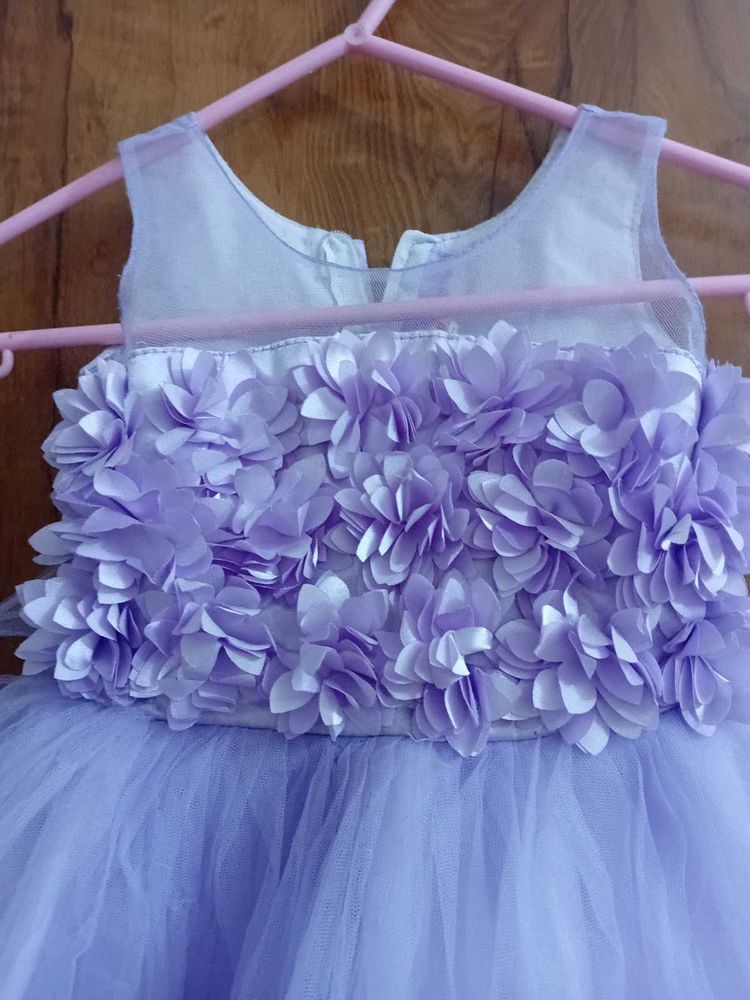 Adorable Lavender Tulle Dress with Floral Embellis