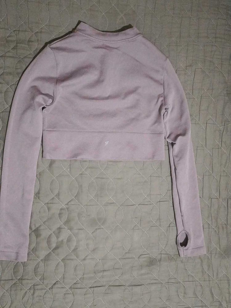 Lavender Mauve Cropped Activewear Pullover Top wit