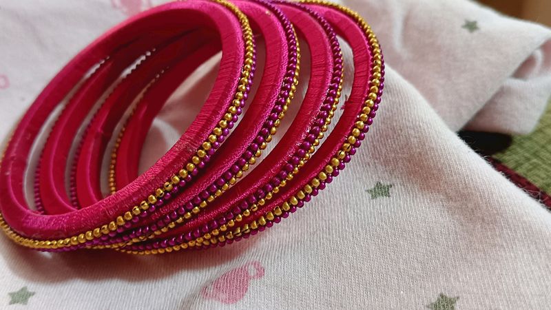 Pink &amp; Gold Beaded Bangles