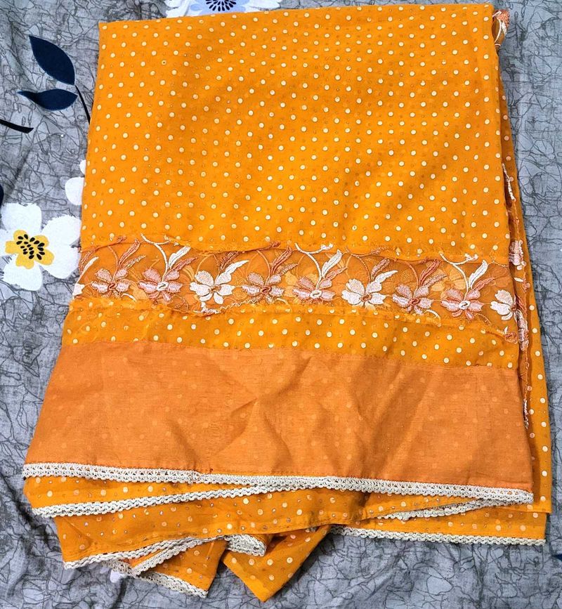 Orange Polka Dot Saree