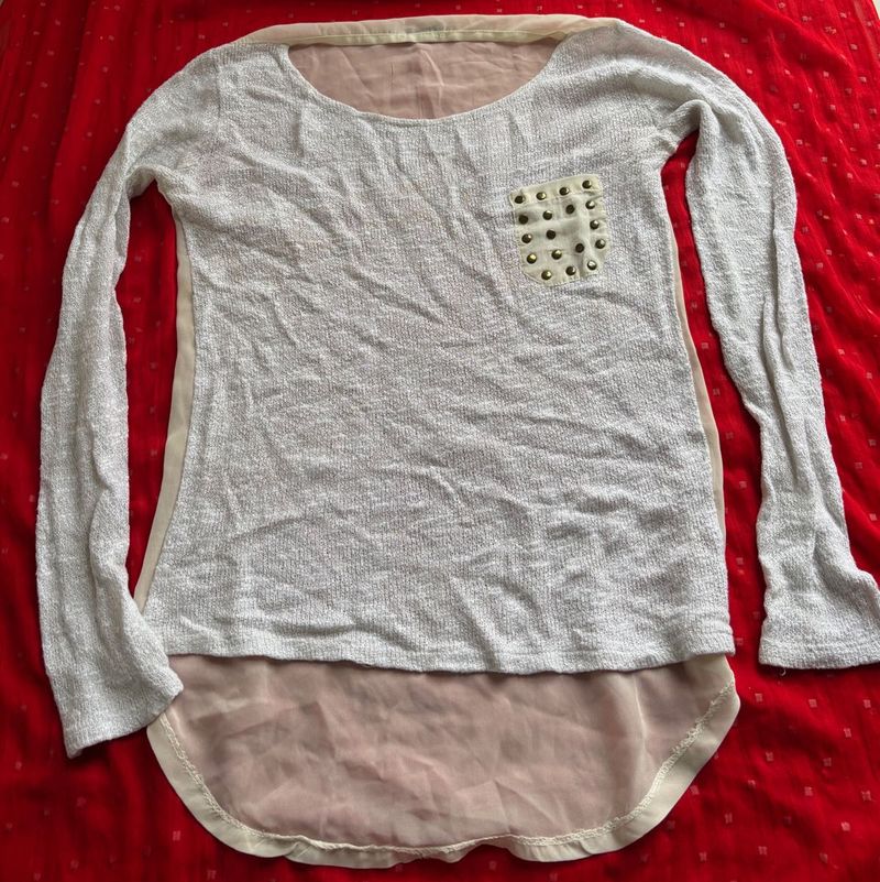 Chic Long Sleeve Top with Studded Pocket