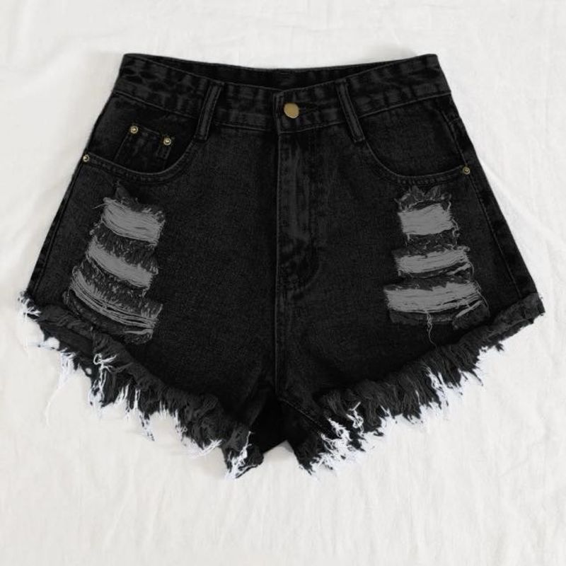 Black Ripped Denim Shorts