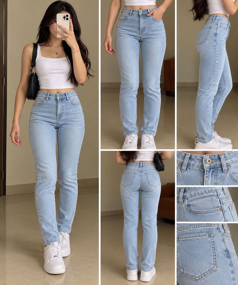 Light Wash High-Waisted Straight Leg Jeans