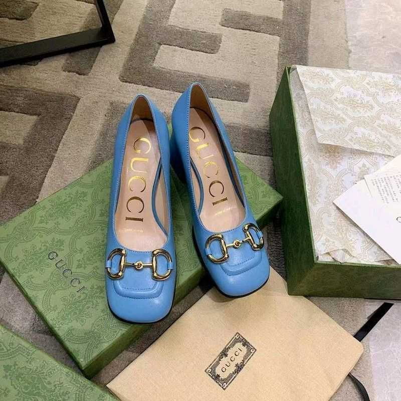 Gucci Blue Horsebit Leather Heels