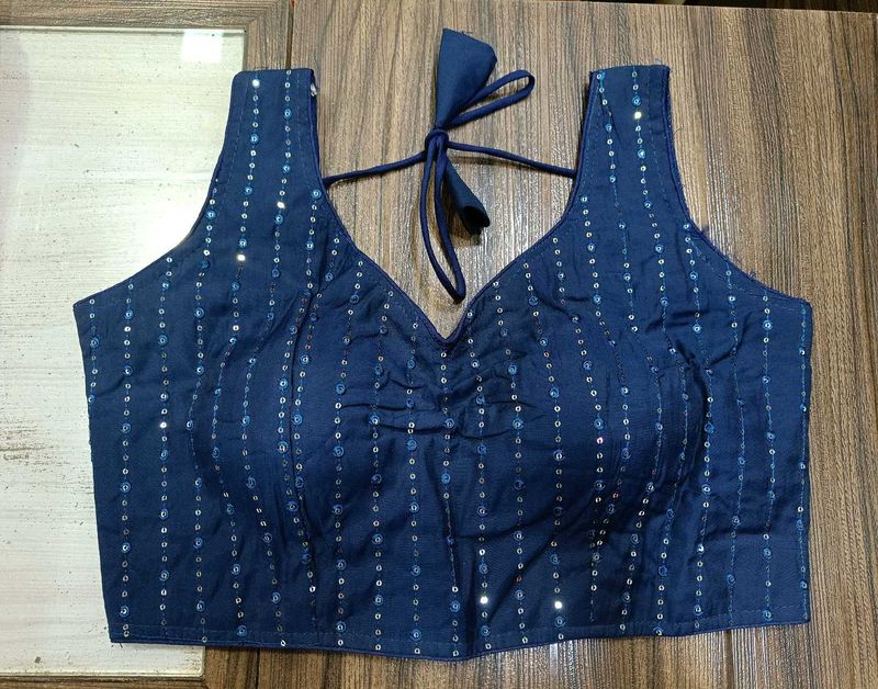 Sparkling Navy Blue Sequined Blouse