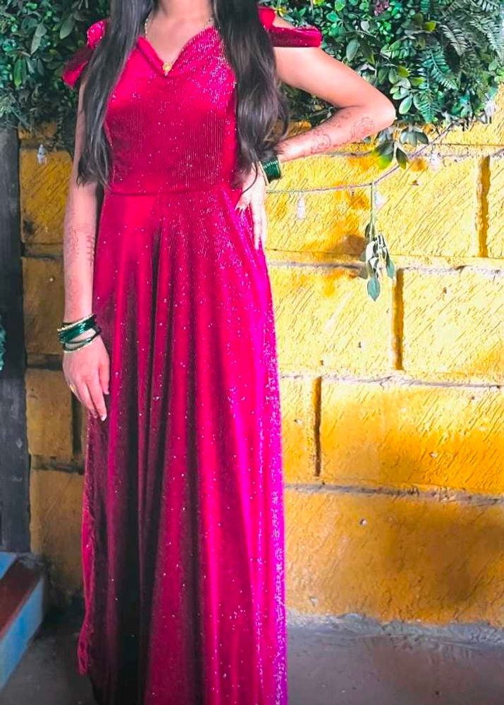 Stunning Maroon Embellished Ethnic Gown