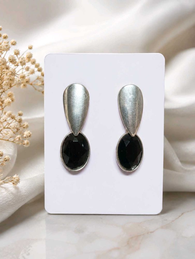 🖤 Elegant Black &amp; Silver Drop Earrings 🖤