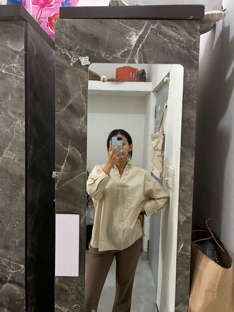 Light Beige Collared Tunic Top