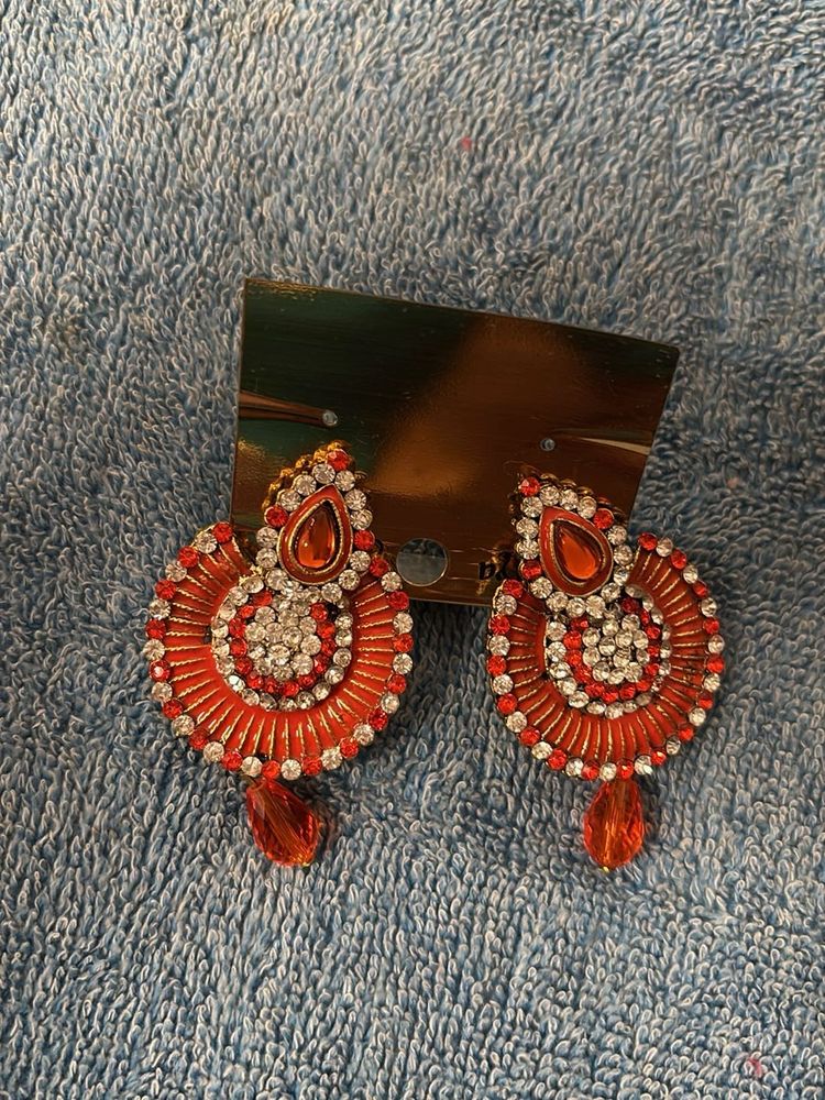 Stunning orange &amp; White Stone Earrings