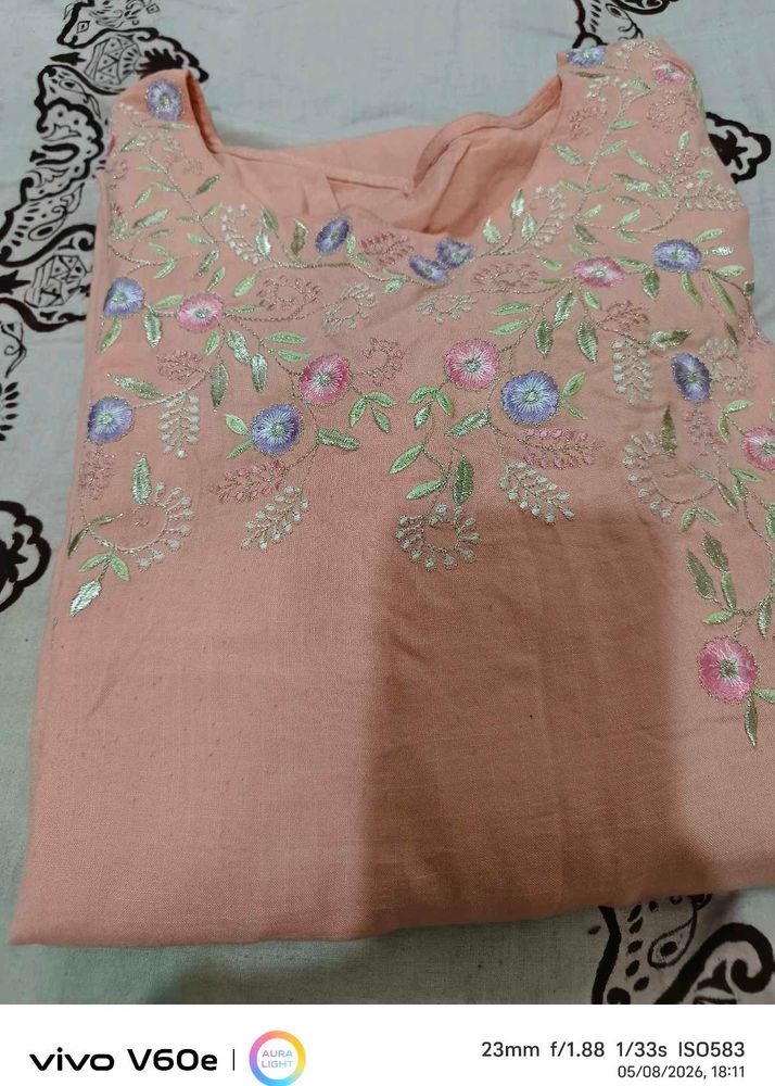 Peach Embroidered Kurta