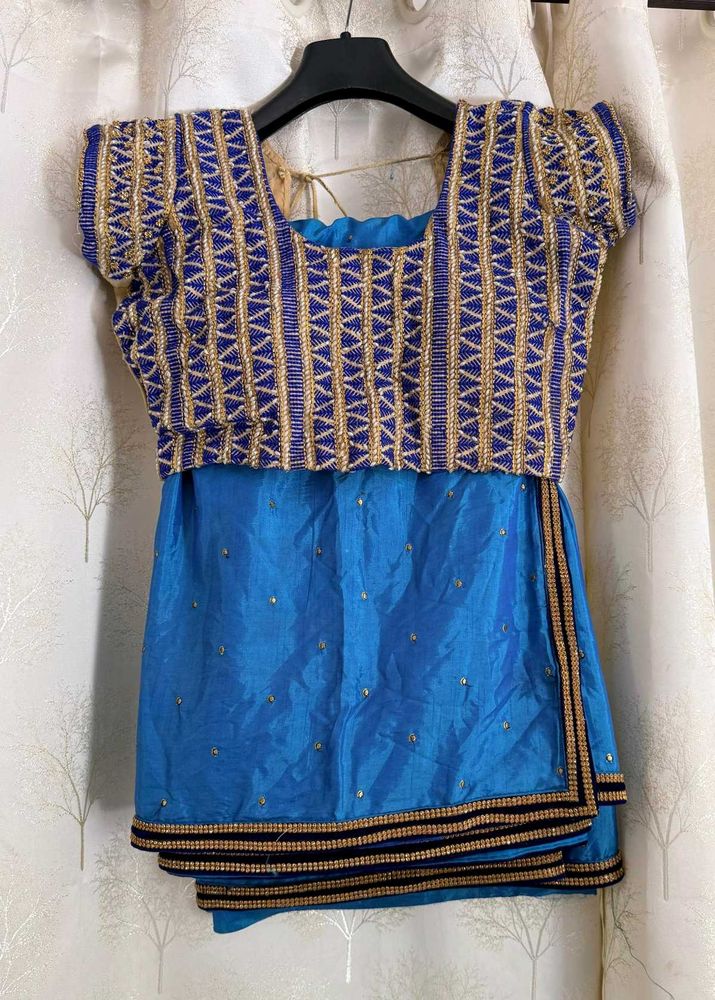 Beautiful Blue Saree With Stiched Blouse