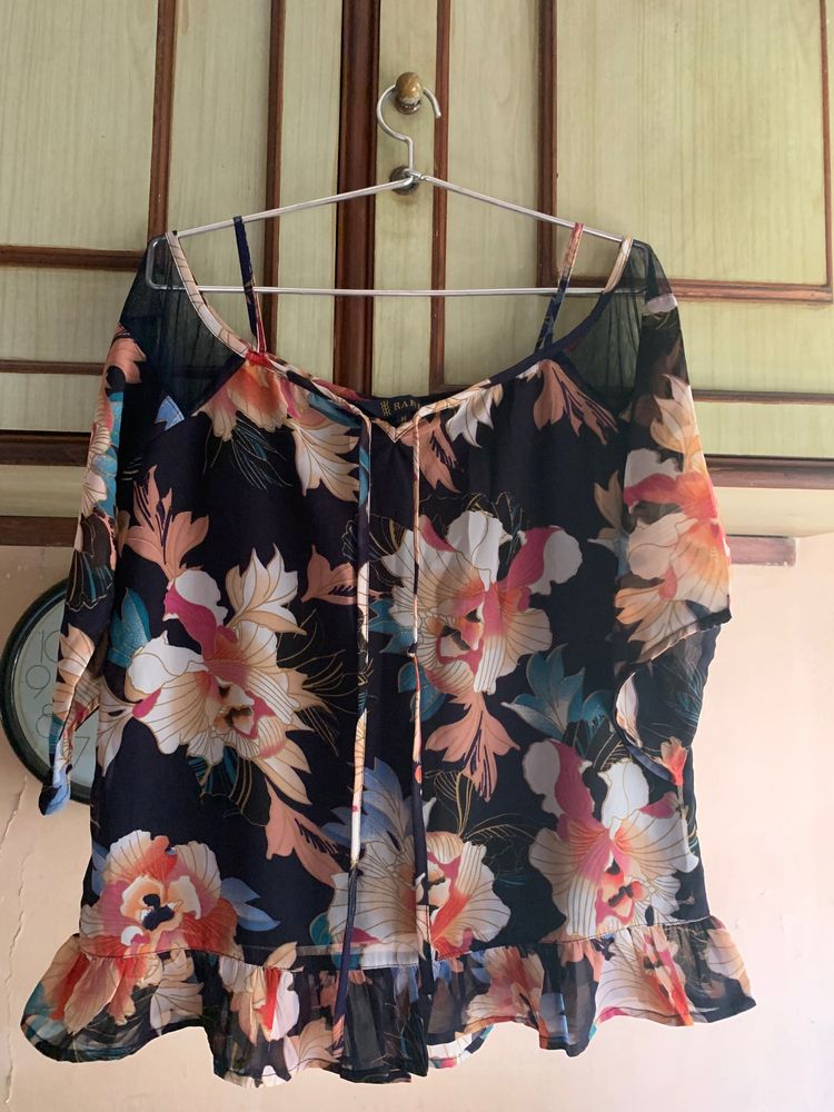 Boho Floral Chiffon Cold Shoulder Blouse