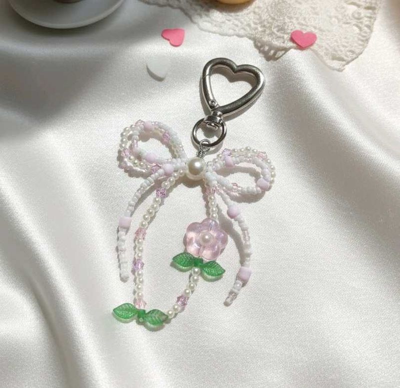 y2k Beaded Bow &amp; Rose bag charm