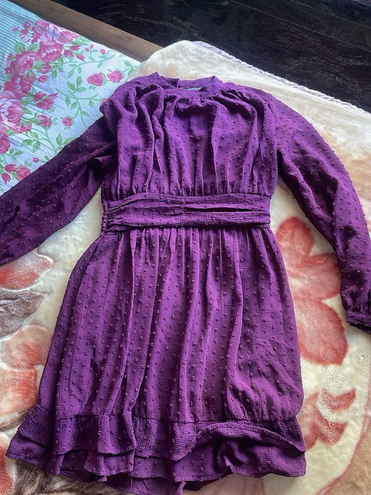 Purple Long Sleeve Mini Dress