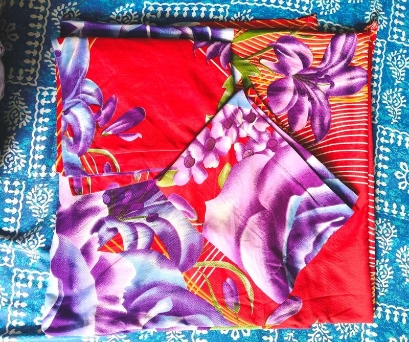 Beautiful Red And Purple Bedsheet With Pillow Cove