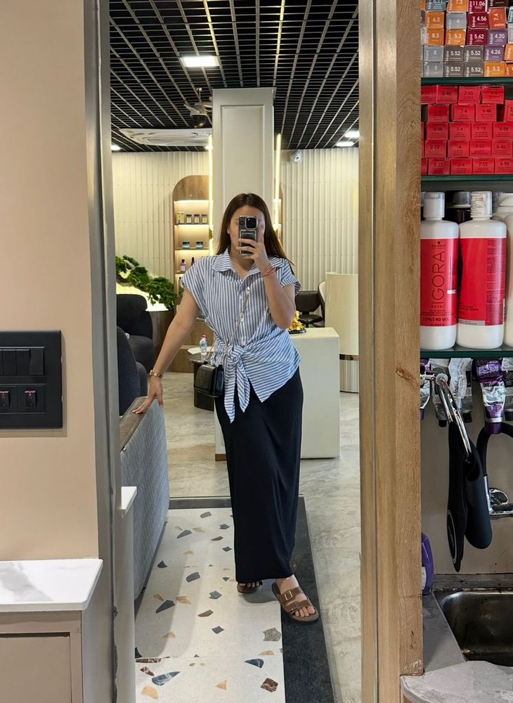 Blue Striped Wrap Blouse