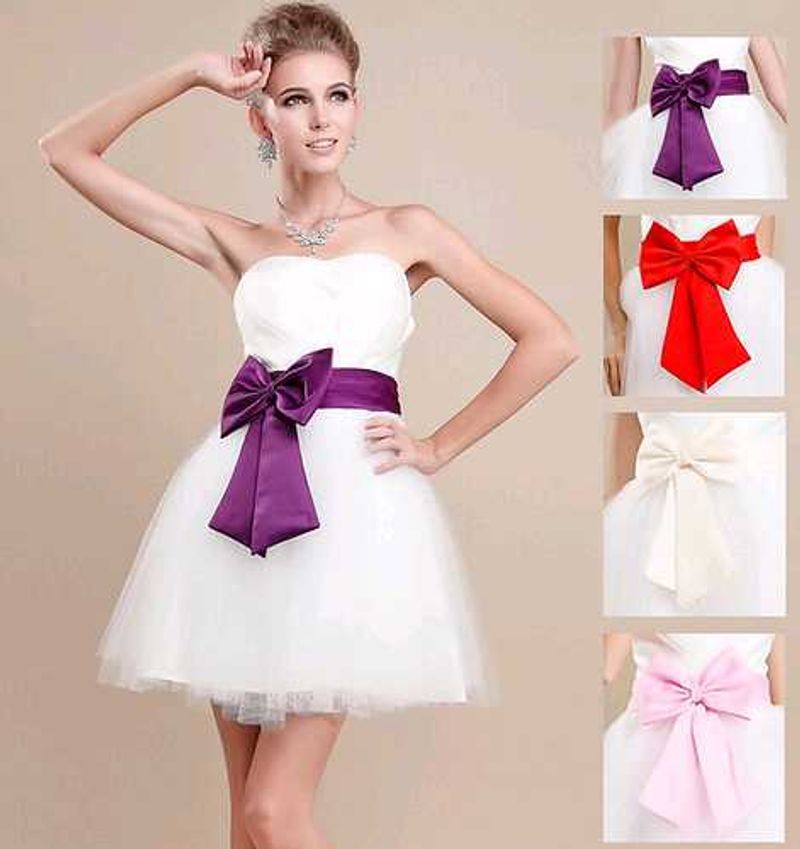 Elegant White Tulle Dress with Bow Sash