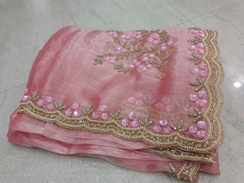 Stunning Pink Embellished Saree