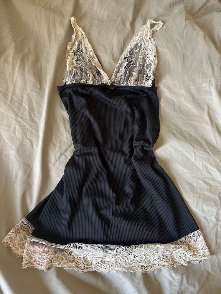 Lace Trimmed Black Babydoll Lingerie