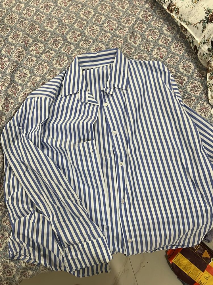 Blue Striped Button-Up Shirt