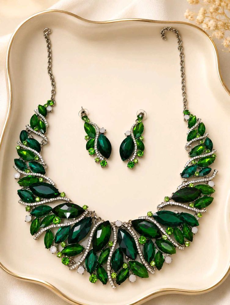 Emerald Green Statement Necklace &amp; Earrings Set