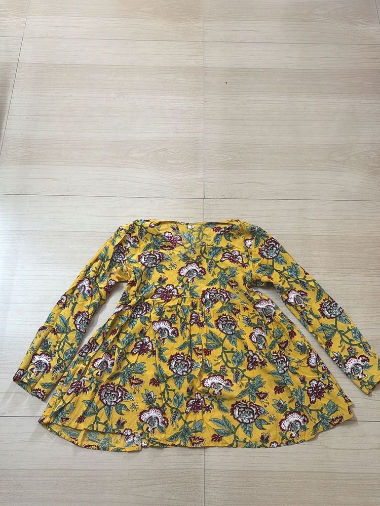 Yellow Floral Print Kurta Top