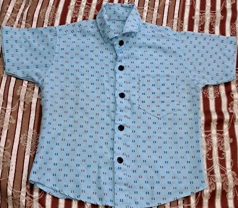 Boys Blue Printed Short Sleeve Shirt