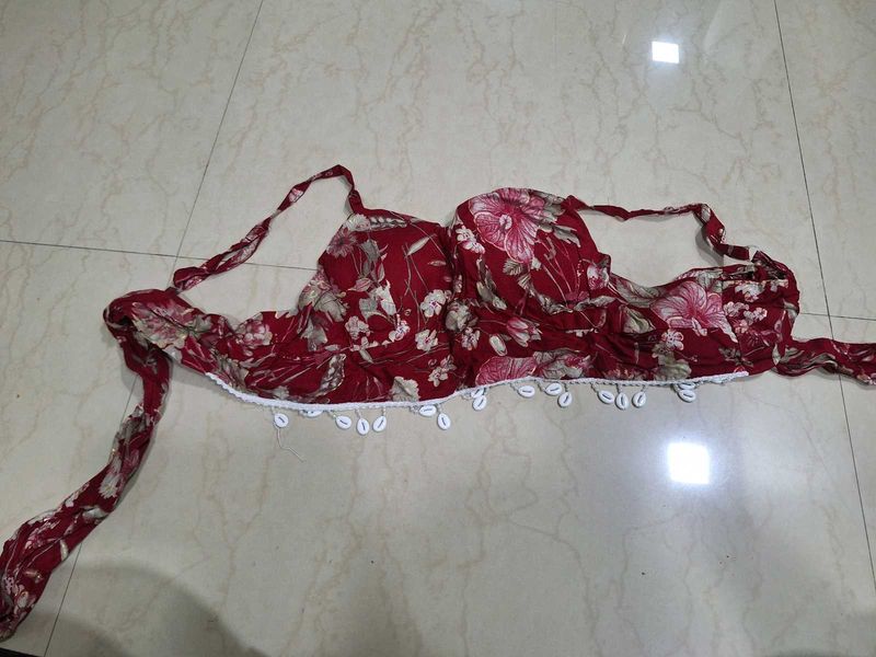 Boho Floral Bikini Top with Shells