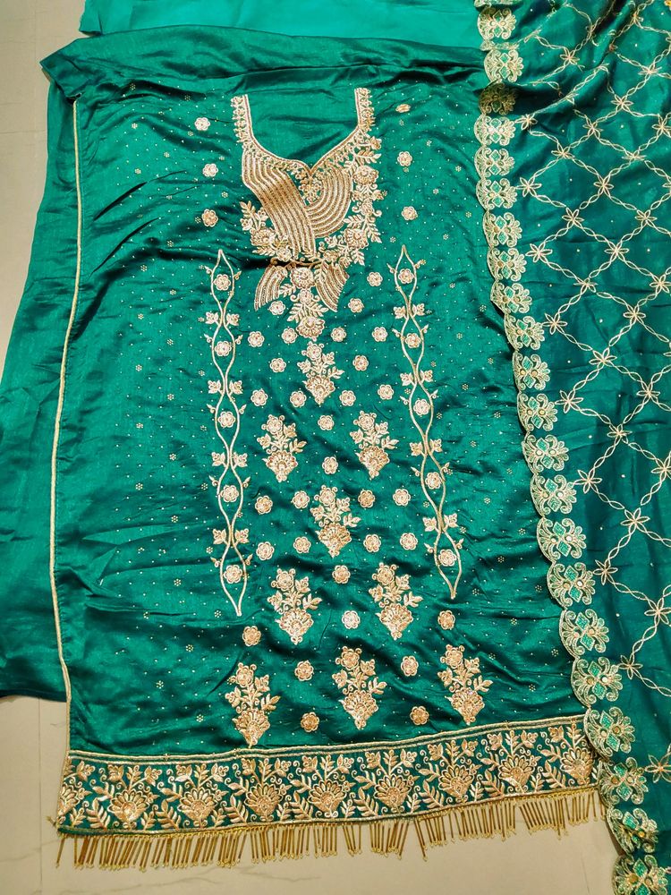 Semi Stitched Suit Embroidered With Border Latkan