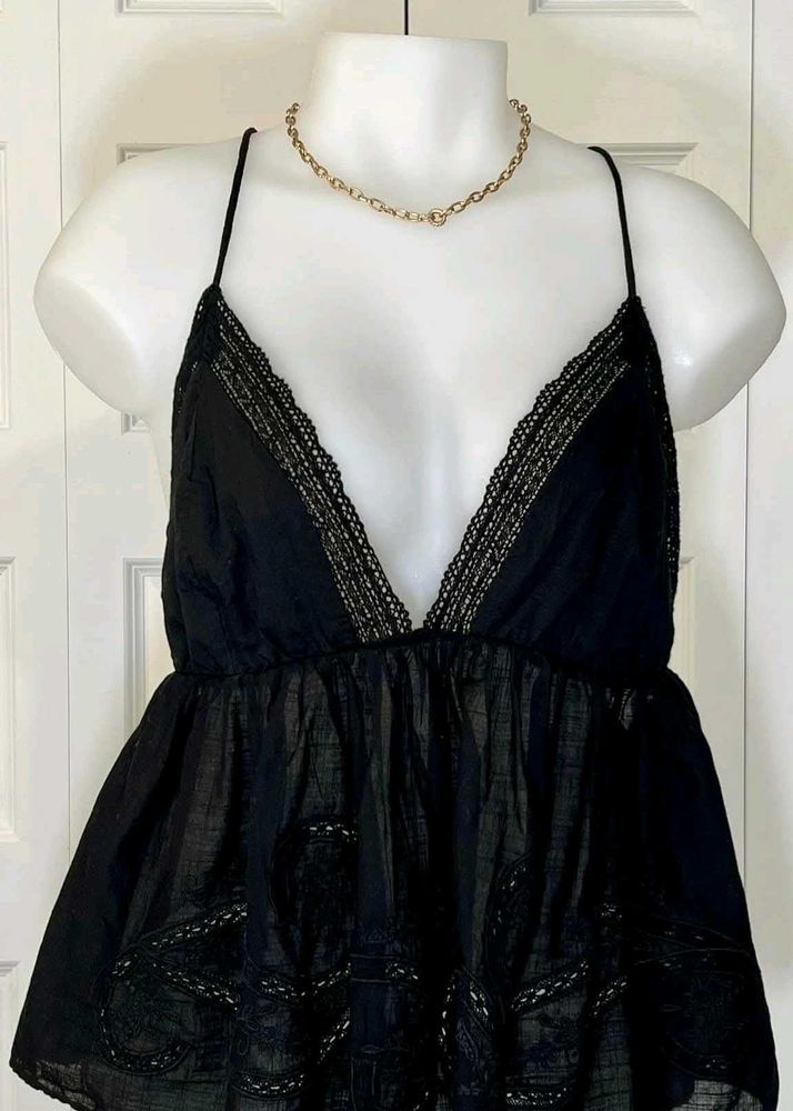 Black V-Neck Embellished Top