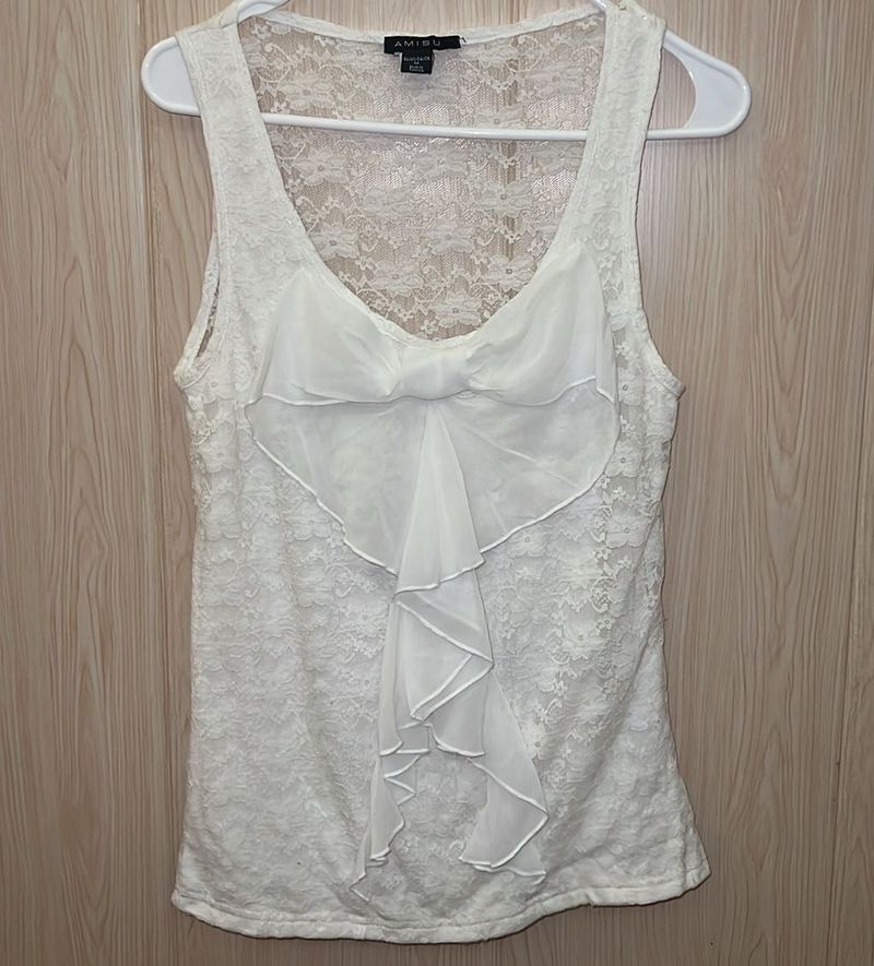 White Lace Bow Tank Top