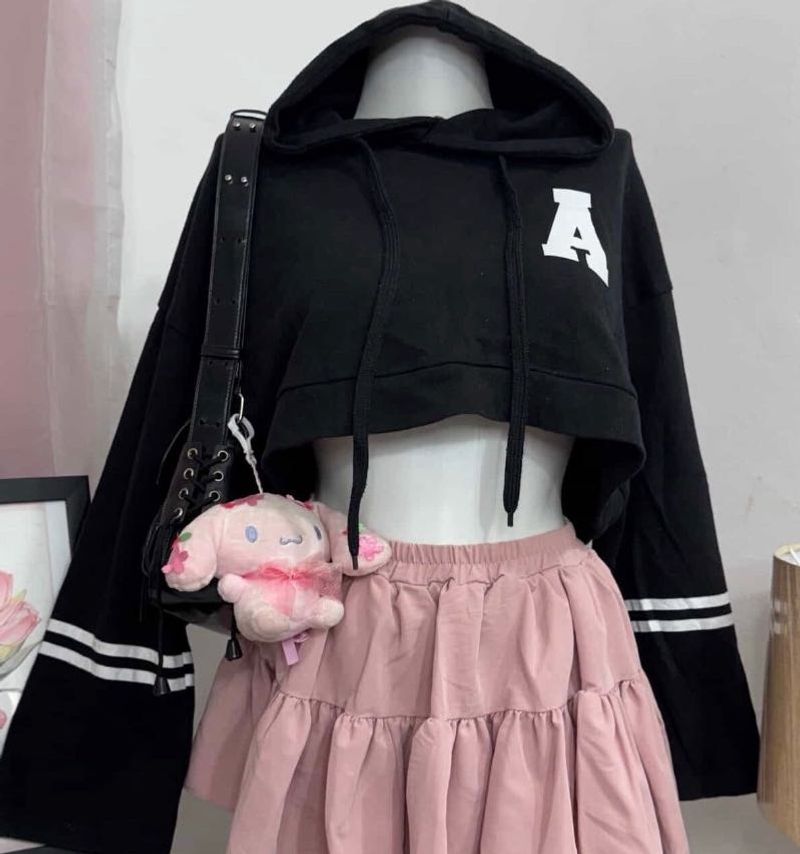 Black Cropped Hoodie with "A" Logo