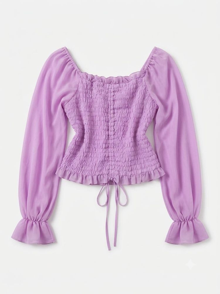 Purple Smocked Square Neck Top