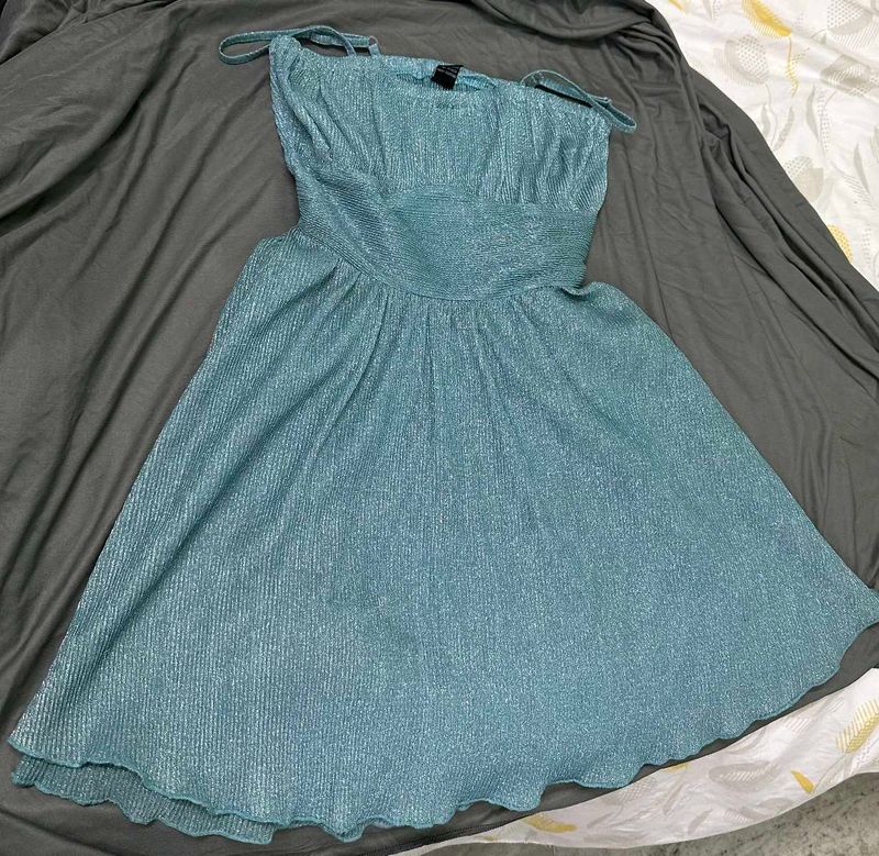 Sparkly Teal Strapless Mini Dress