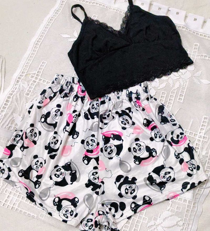 Cute Panda Pajama Shorts Set