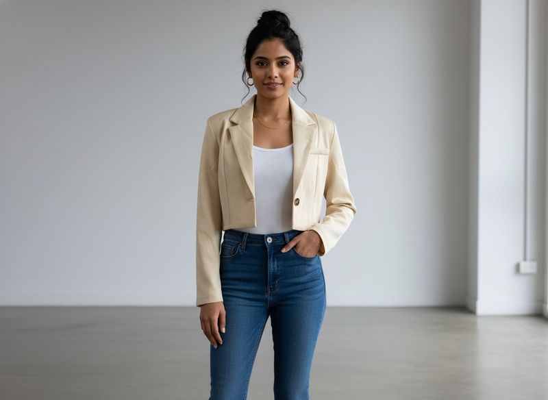 SALE - Cropped Beige Blazer Jacket