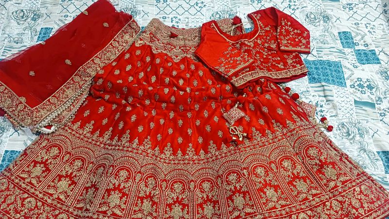 Red Embellished Bridal Lehenga Choli Set