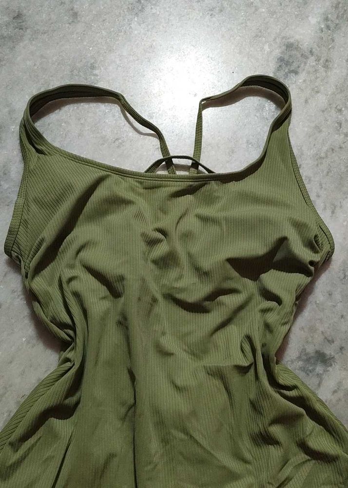 Olive Green Ribbed One-Piece Swimsuit
