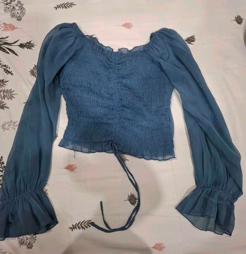 Blue Off-Shoulder crop top