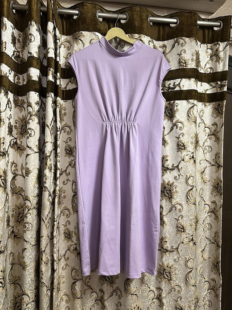 Lavender Mock Neck Midi Dress