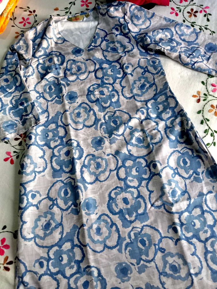 Blue Floral Print Kurta