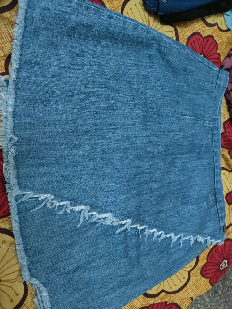 Frayed Denim Mini Skirt