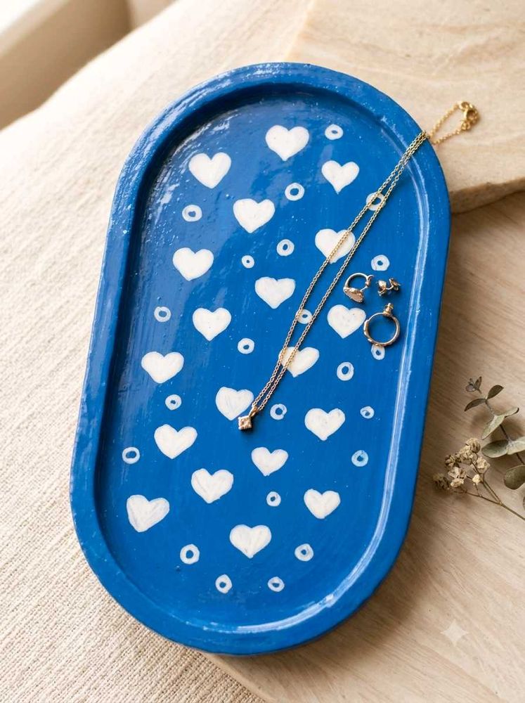 Hand-Painted Blue Heart Trinket Dish